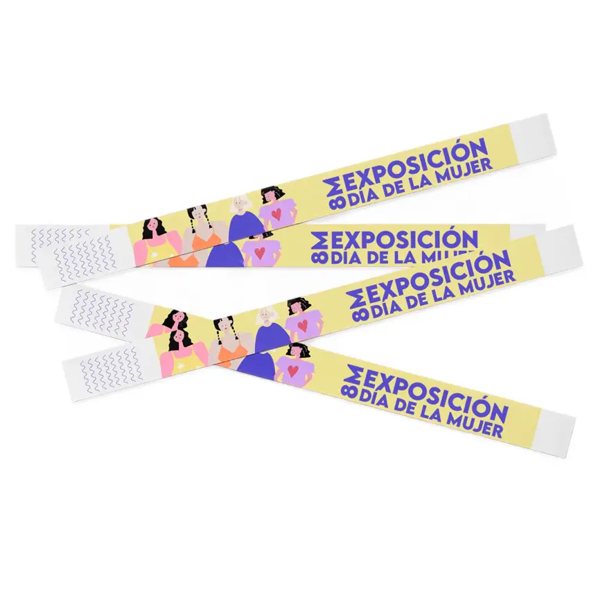pulseras tyvek personalizadas para entrada a una exposición el día de la mujer