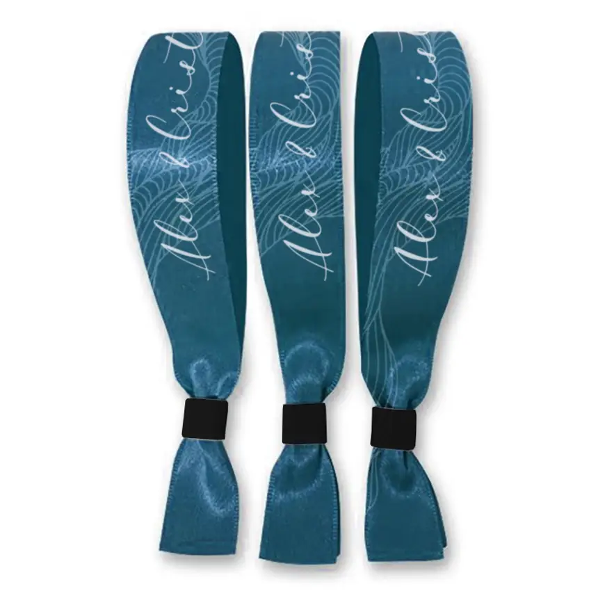 tres pulseras de tela personalizadas para boda de color azul