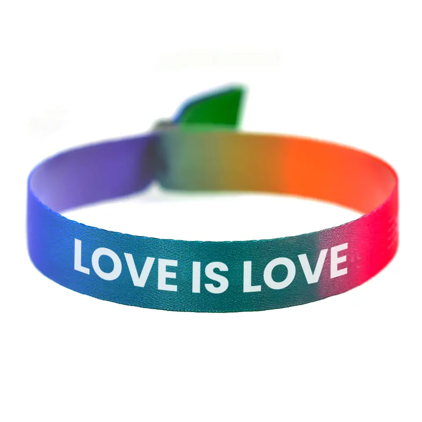 pulsera de tela de colores personalizada con el texto love is love