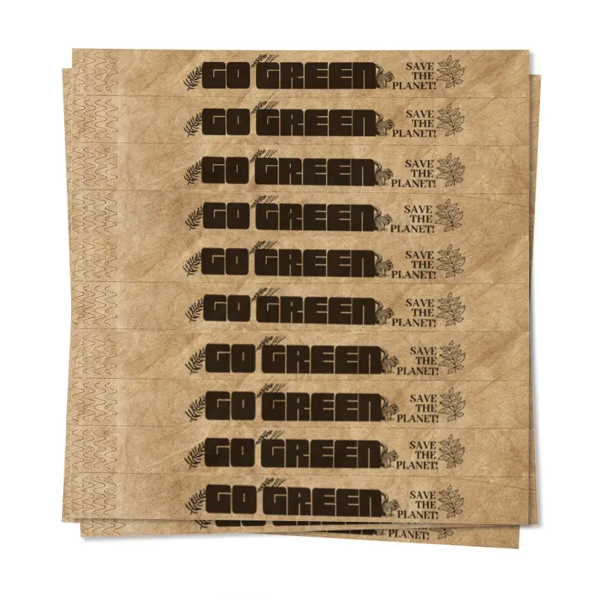 holas de pulseras tyvek kraft personalizadas con la frase go green