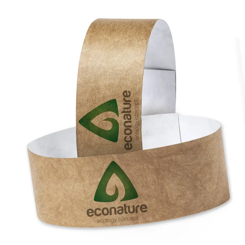 pulseras tyvek kraft entrelazadas con logotipo ecológico